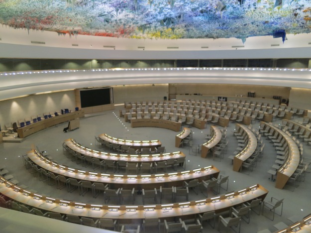 One of the many large conference rooms housed in he UN